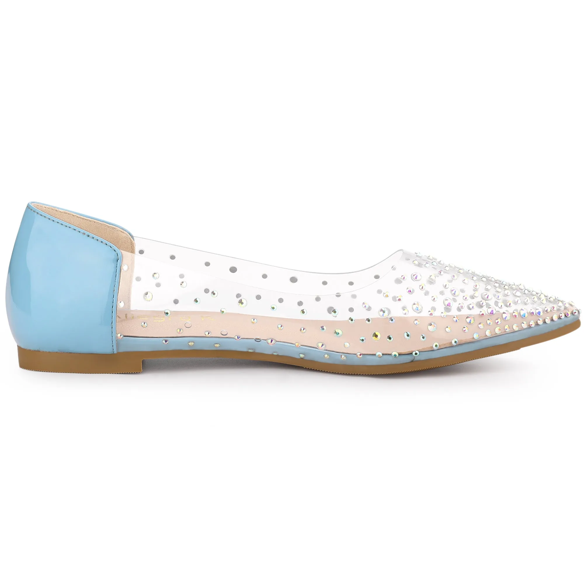 Women's Pointed Toe Clear Rhinestone Ballet Flats