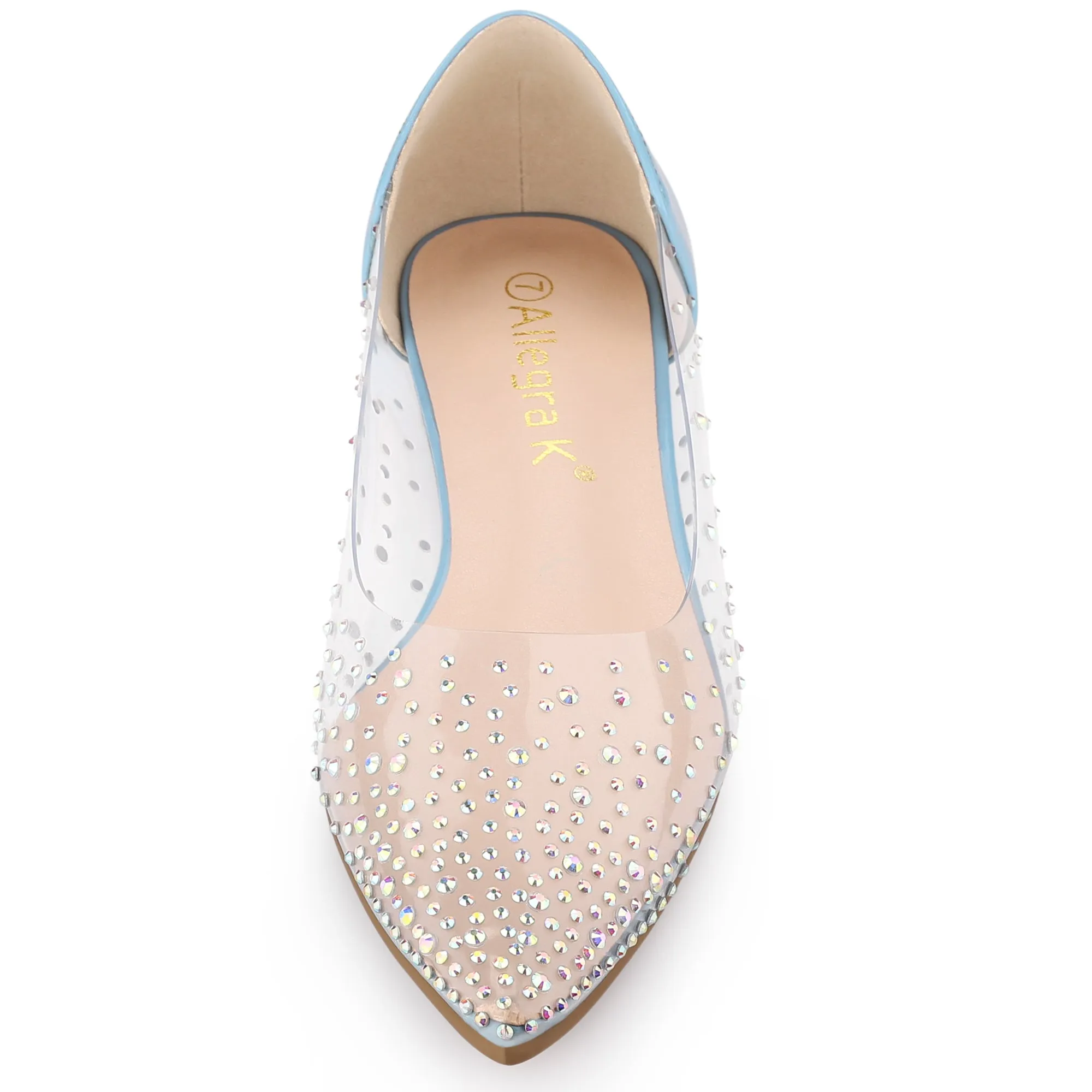 Women's Pointed Toe Clear Rhinestone Ballet Flats