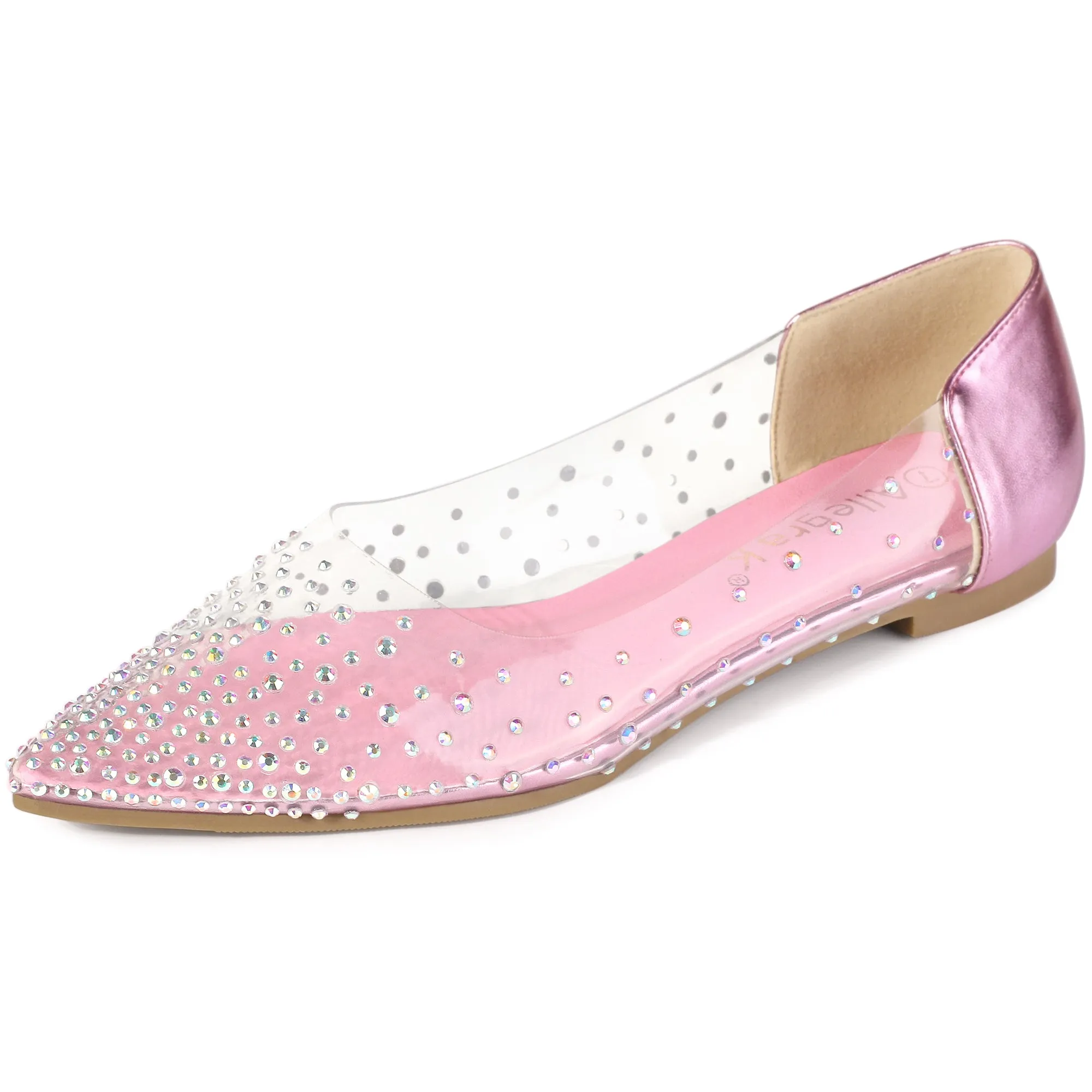 Women's Pointed Toe Clear Rhinestone Ballet Flats