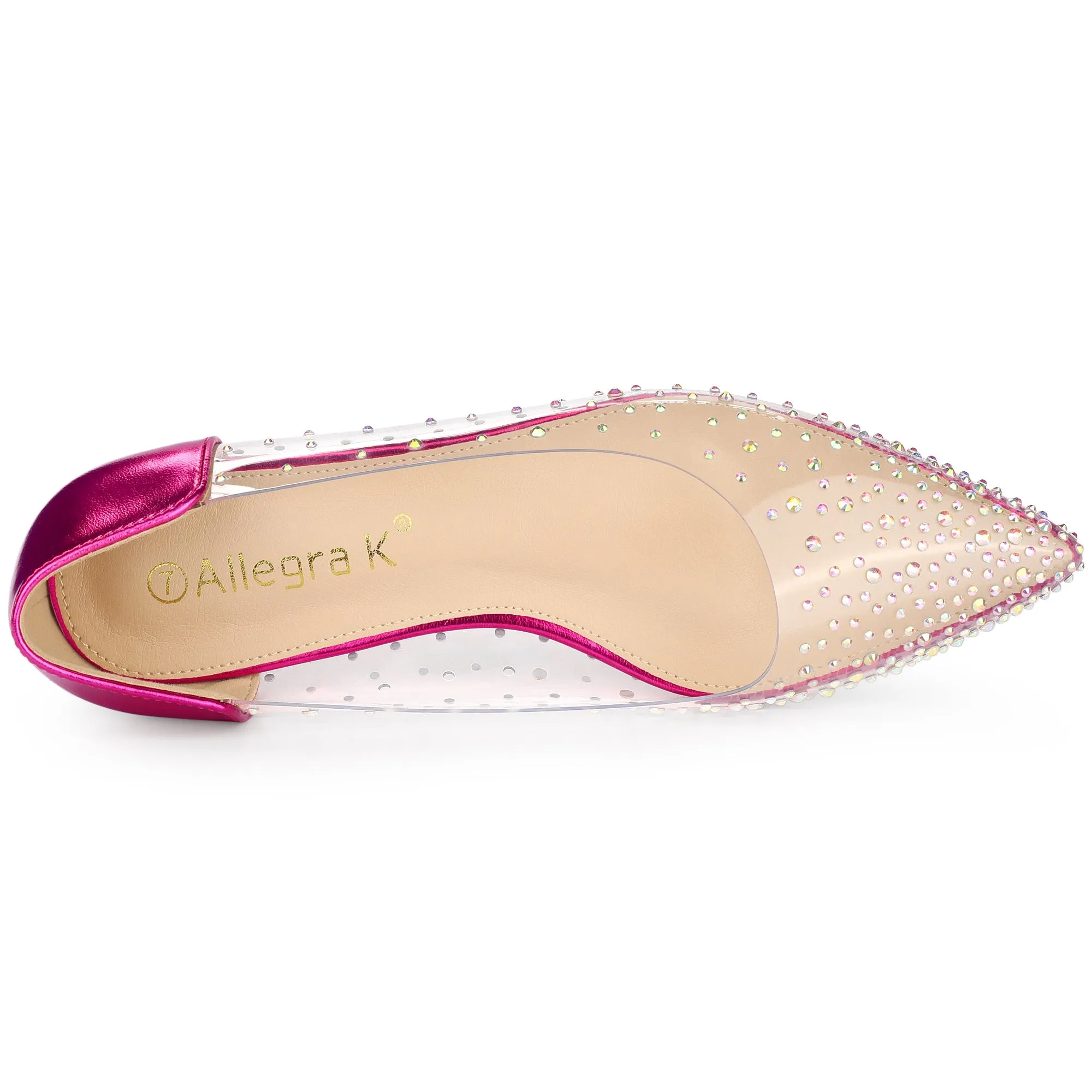 Women's Pointed Toe Clear Rhinestone Ballet Flats