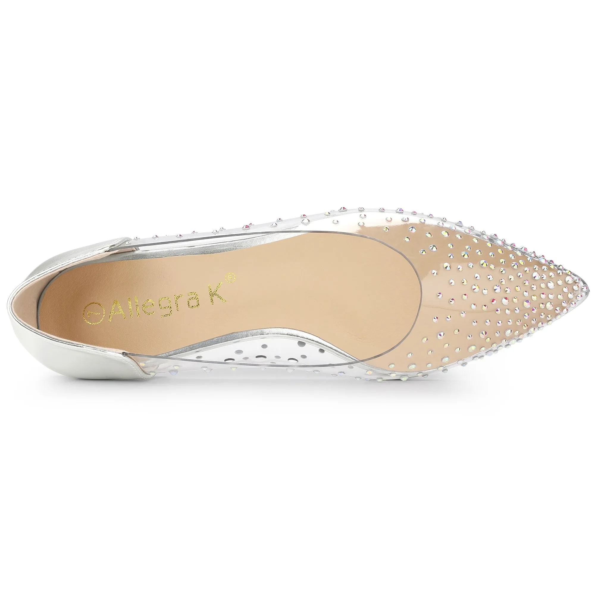 Women's Pointed Toe Clear Rhinestone Ballet Flats