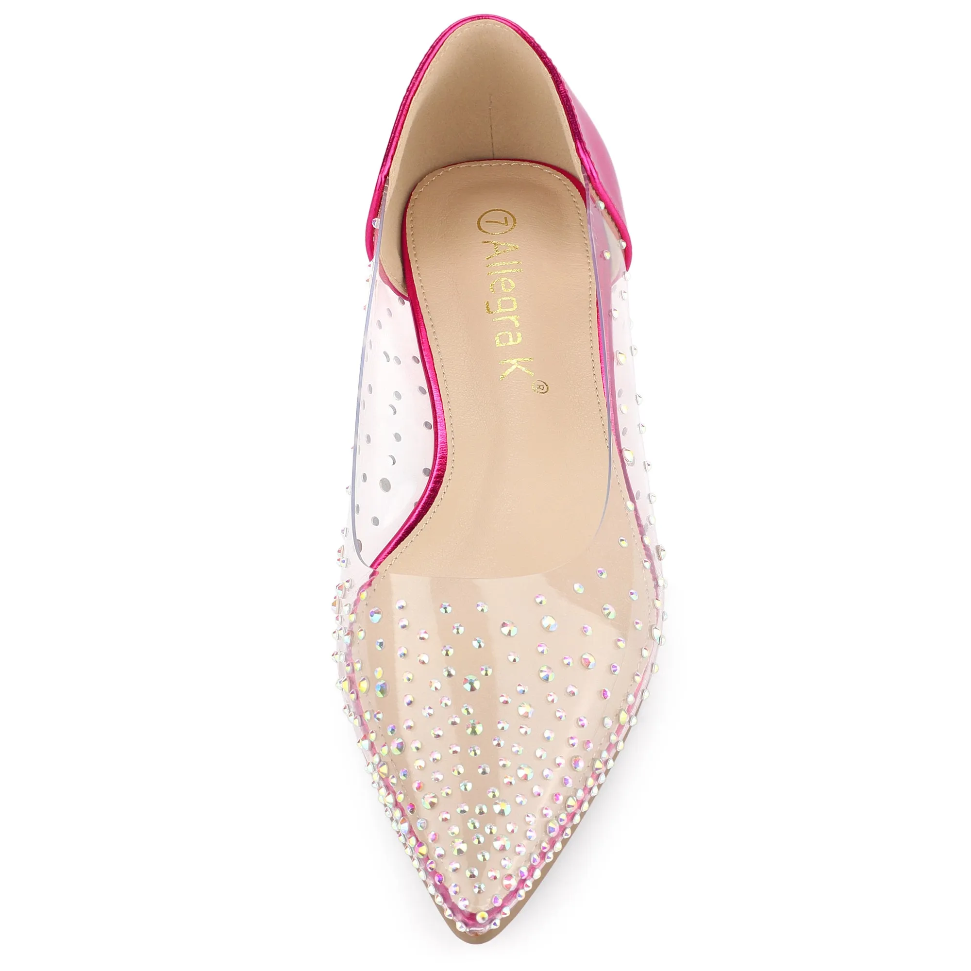 Women's Pointed Toe Clear Rhinestone Ballet Flats